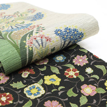 画像をギャラリービューアに読み込む, 《召しませ華》グレーベージュにミモザ ミモザB（ベージュ） リバーシブル半巾帯
