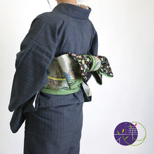 画像をギャラリービューアに読み込む, 《召しませ華》グレーベージュにミモザ ミモザB（ベージュ） リバーシブル半巾帯
