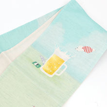 画像をギャラリービューアに読み込む, 京袋帯 《召しませ花》 麻 スカイブルー 白クマとビール 高飛び込み
