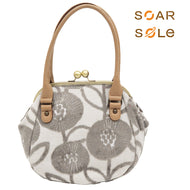 がま口バッグ 《SOAR SOLe》ソアソウル インポート ジャガード生地 Marple マープル グレー 北欧 まるフラワー 花柄 植物