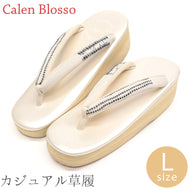 草履 カレンブロッソ CalenBlosso《菱屋》 レディース 女性 カジュアル ビブラムソール アイボリー 切り返しドット 小紋柄 鼻緒 ホワイト〔Lサイズ 24.5〜25.5cm〕