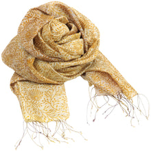 画像をギャラリービューアに読み込む, ストール 《 ギャラリー凛 》 型染め シルクショール 更紗柄 花柄 ベージュに菊唐草花 オレンジ
