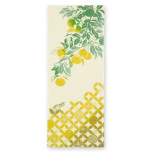 画像をギャラリービューアに読み込む, 手ぬぐい 冬の食べ物「柚子実る頃 50128」《kenema けねま》イエロー／生成り／柚／ユズ／七宝／リス／手拭い／てぬぐい
