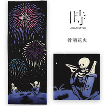 画像をギャラリービューアに読み込む, 手ぬぐい 無常「骨酒花火（こつざけはなび） 50156 」《kenema けねま》花火／お酒／髑髏／骸骨／ドクロ／手拭い／てぬぐい
