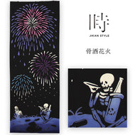 手ぬぐい 無常「骨酒花火（こつざけはなび） 50156 」《kenema けねま》花火／お酒／髑髏／骸骨／ドクロ／手拭い／てぬぐい