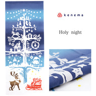 注染 手ぬぐい 【kenema】クリスマス「Holy night 50229」《kenema けねま》青紺グラデーション／トナカイ／クリスマスツリー／プレゼント／イルミネーション／手拭い／てぬぐい