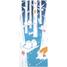 画像をギャラリービューアに読み込む, 注染 手ぬぐい 【kenema】冬の風物詩 「 シマエナガの棲む森 50264 」《 kenema けねま 》 青 ／ ブルー ／ シマエナガ ／ 小鳥 ／ 動物 ／ アニマル ／手拭い ／ てぬぐい
