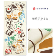 注染手ぬぐい【kenema】和楽「和菓子かるた50292」《kenemaけねま》クリーム／苺大福／ようかん／もなか／たい焼き／わらび餅／栗饅頭／豆大福／練り切り／柏餅／落雁／八つ橋／若鮎／手拭い／てぬぐい【メール便OK】【MY】