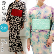 浴衣 反物 《源氏物語》 日本製 注染 綿麻 花柄 菊 牡丹 百合 花唐草 菊唐草 朝顔 （全8柄）