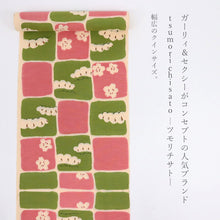 画像をギャラリービューアに読み込む, 【訳あり】浴衣 反物 ベージュ 日本製 綿100％ 巾38cm 長さ12ｍ 《 tsumori chisato ツモリチサト 》 市松に桜松模様 緑×ピンク
