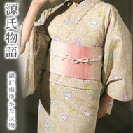 浴衣 反物 《源氏物語》 日本製 本染 綿紅梅 華牡丹 モカ