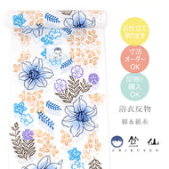 浴衣 反物 《 竺仙 》日本製 綿紬 注染 白地 玉むし 百合と秋の花づくし 萩 撫子 桔梗 ホワイト