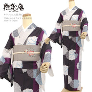浴衣 《 撫松庵 》 お仕立て上がり 単品 東レセオアルファ 着てみてわかる 縞に蕗（コゲチャ）
