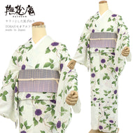 浴衣 《 撫松庵 》 お仕立て上がり 単品 東レセオアルファ 着てみてわかる 鉄線花（オフシロ）
