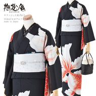 浴衣 《 撫松庵 》 お仕立て上がり 単品 東レセオアルファ 絵羽 絵羽金魚 クロ（黒）ブラック