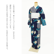画像をギャラリービューアに読み込む, 浴衣 《 撫松庵 》 お仕立て上がり 単品 東レセオアルファ はまなす コン 紺
