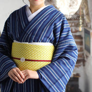 阿波しじら織 着物 青紺白の両滝縞 No.8 - ふだんきものハイムラヤ オーダー専門店