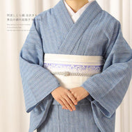 阿波しじら織 着物 青白の網代組格子 ブルー No.H43 - ふだんきものハイムラヤ オーダー専門店
