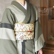 阿波しじら織 着物 抹茶の三色大縞 No.H49