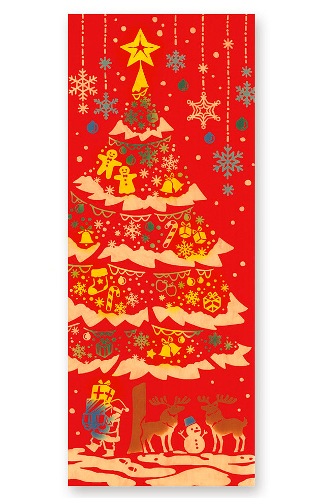 手ぬぐい クリスマス「デコレーションツリー 50057」《kenema けねま》レッド/赤色/クリスマスツリー/サンタクロース/イルミネーシ –  ふだんきものハイムラヤ